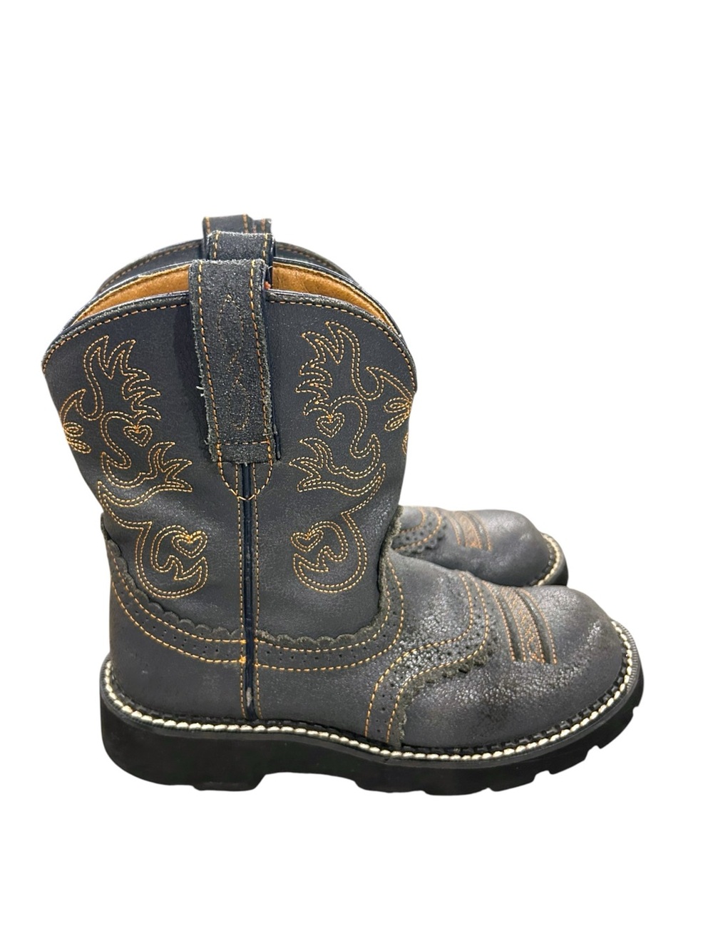 Ariat Fatbaby Boots Rare! Slate Crinkle- Western Tan Stitching Round Toe Sz 6.5B - Picture 5 of 16